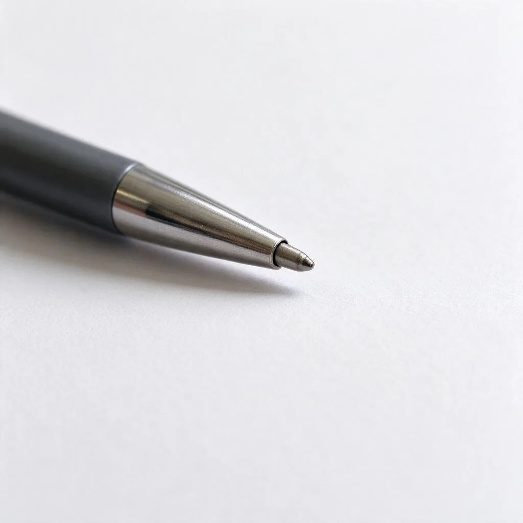 Illustration de la pointe d'un stylo-bille posée sur du papier vierge